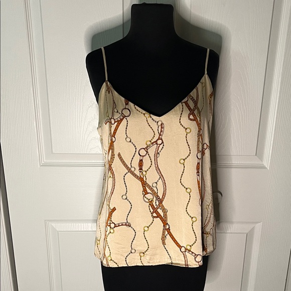 L'AGENCE Tops - L'AGENCE 100% Silk Cream and Brown Chain Pattern Camisole Size Medium